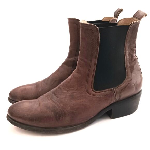 FRYE Erin Chelsea Boots Brown Leather Blk Goring  Block Heel 4001 Sz 8B Mexico - Picture 5 of 14